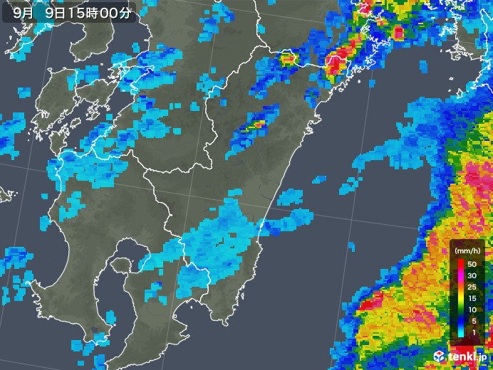 宮崎県の雨雲レーダー(2018年09月09日)