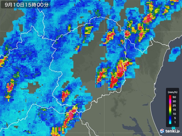栃木県の雨雲レーダー(2018年09月10日)