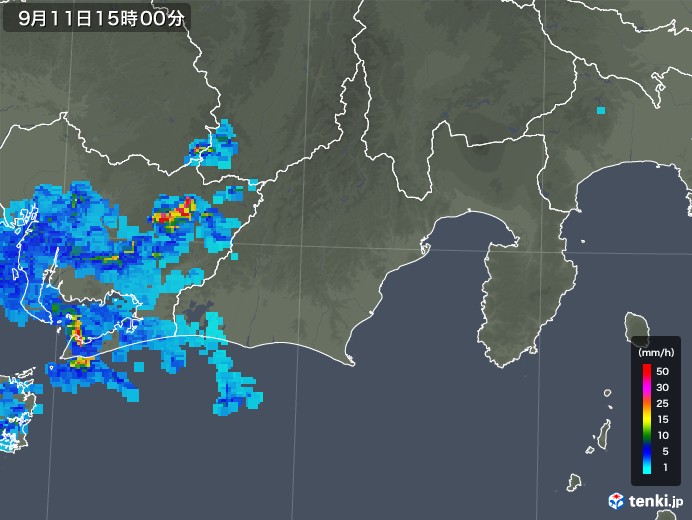 静岡県の雨雲レーダー(2018年09月11日)