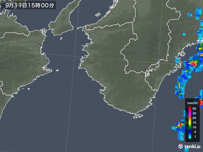 和歌山県の雨雲レーダー(2018年09月11日)