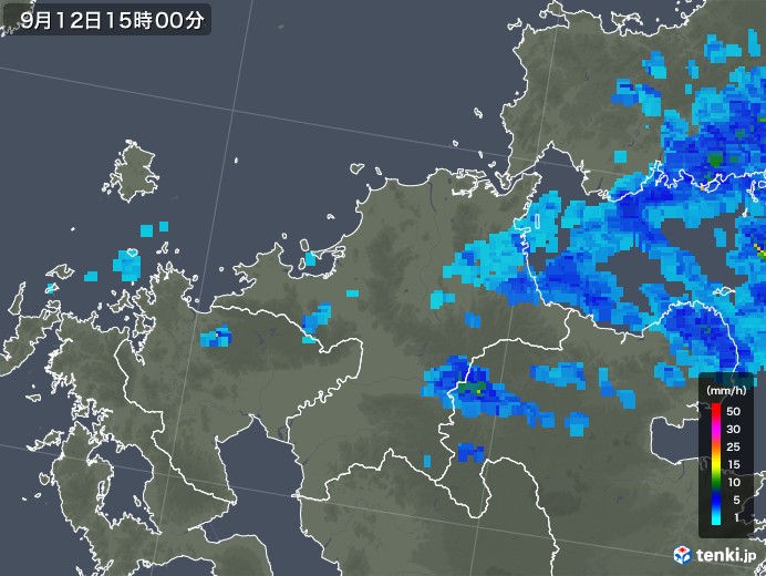 福岡県の雨雲レーダー(2018年09月12日)