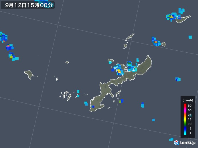 沖縄県の雨雲レーダー(2018年09月12日)
