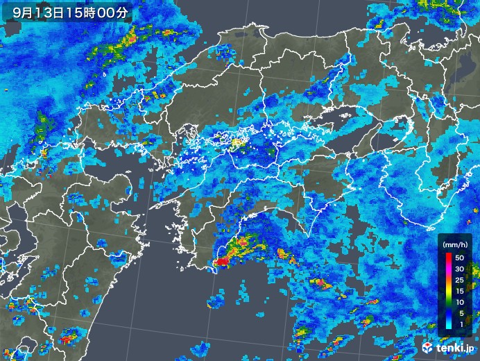 四国地方の雨雲レーダー(2018年09月13日)