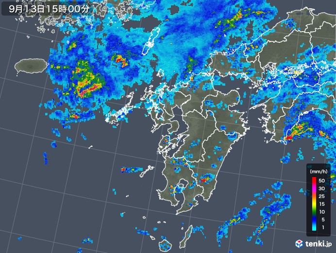 九州地方の雨雲レーダー(2018年09月13日)