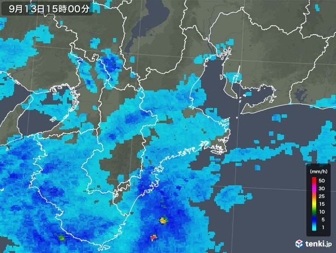三重県の雨雲レーダー(2018年09月13日)