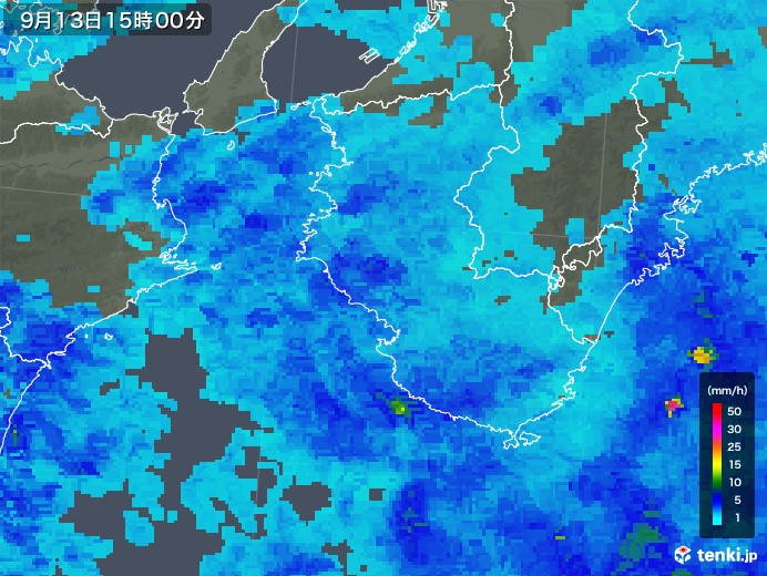 和歌山県の雨雲レーダー(2018年09月13日)