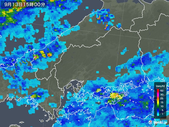 広島県の雨雲レーダー(2018年09月13日)