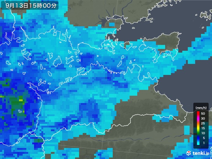 香川県の雨雲レーダー(2018年09月13日)