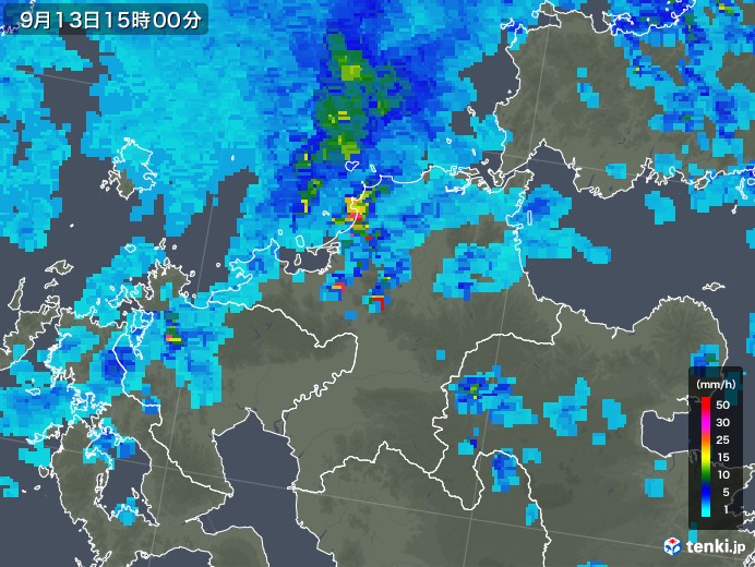 福岡県の雨雲レーダー(2018年09月13日)