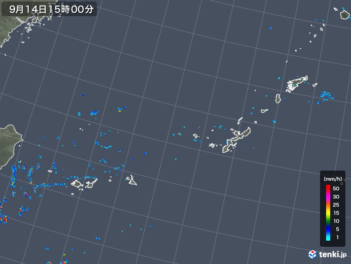 沖縄地方の雨雲レーダー(2018年09月14日)