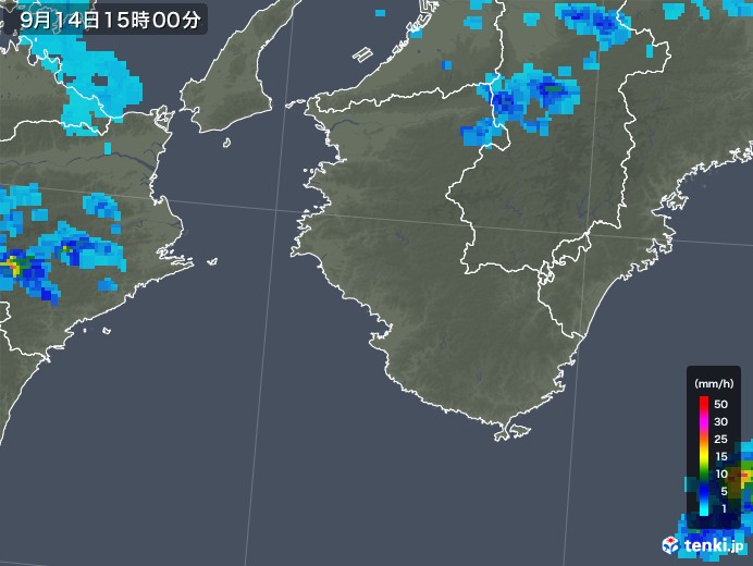 和歌山県の雨雲レーダー(2018年09月14日)