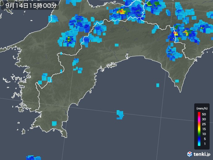 高知県の雨雲レーダー(2018年09月14日)