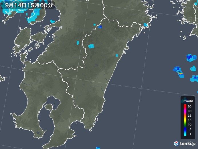宮崎県の雨雲レーダー(2018年09月14日)