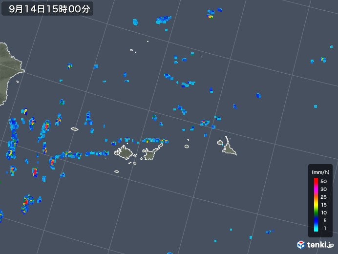 宮古・石垣・与那国(沖縄県)の雨雲レーダー(2018年09月14日)