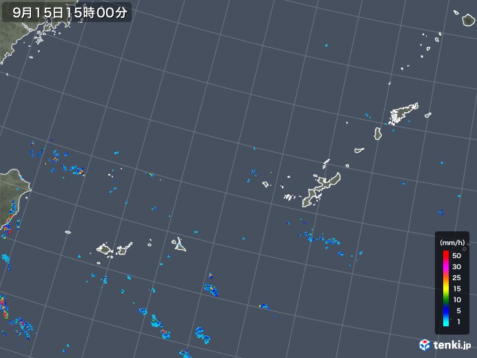 沖縄地方の雨雲レーダー(2018年09月15日)