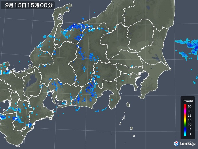 関東・甲信地方の雨雲レーダー(2018年09月15日)