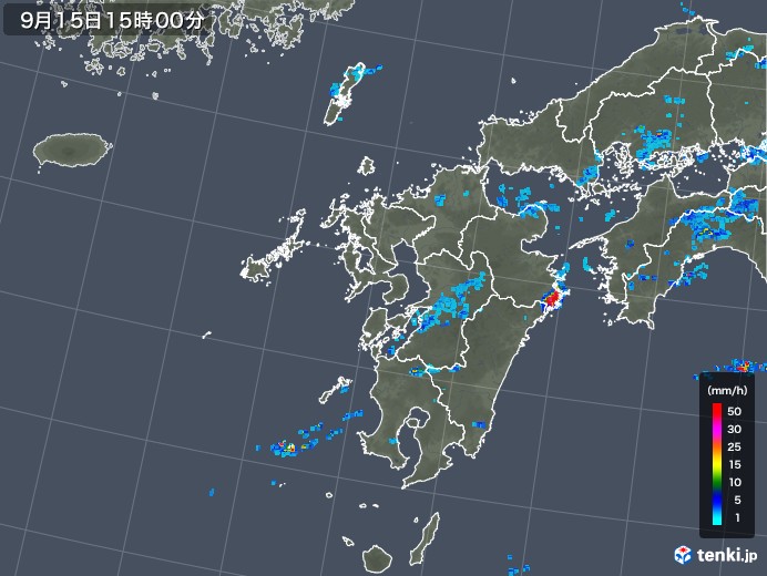 九州地方の雨雲レーダー(2018年09月15日)