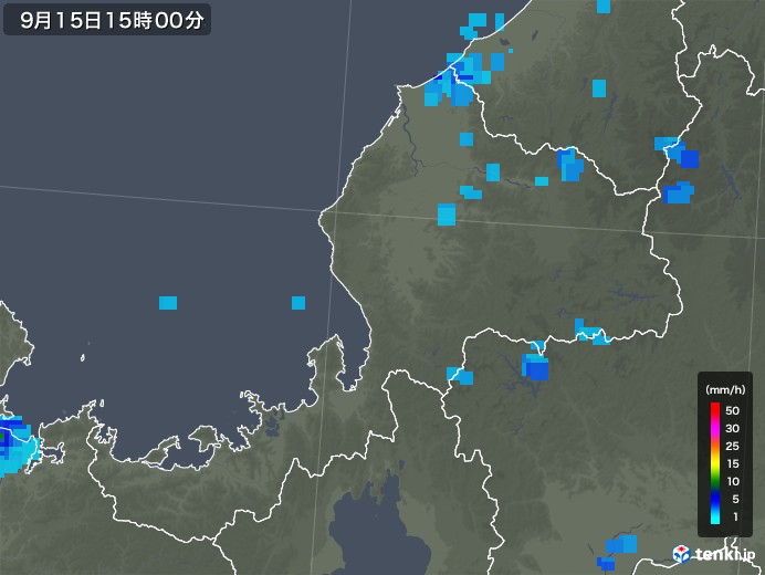 福井県の雨雲レーダー(2018年09月15日)