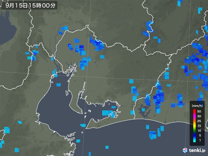 愛知県の雨雲レーダー(2018年09月15日)