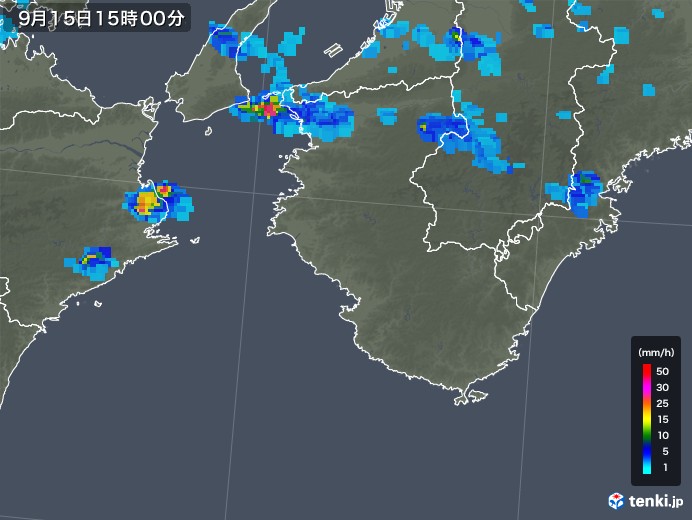 和歌山県の雨雲レーダー(2018年09月15日)