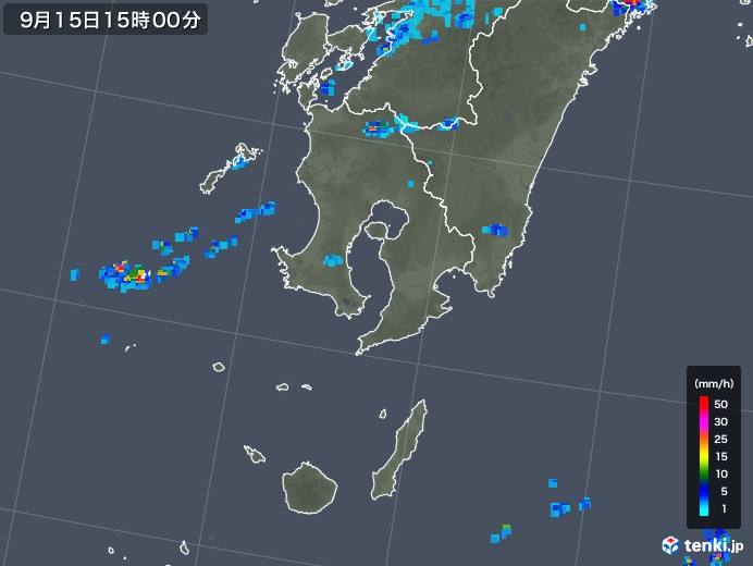 鹿児島県の雨雲レーダー(2018年09月15日)