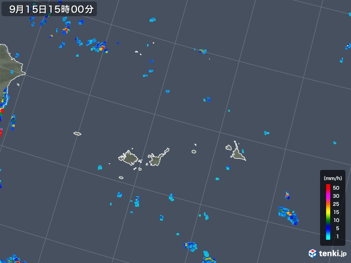宮古・石垣・与那国(沖縄県)の雨雲レーダー(2018年09月15日)
