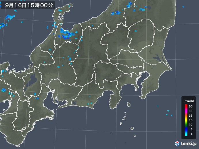 関東・甲信地方の雨雲レーダー(2018年09月16日)