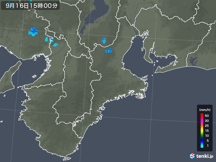 三重県の雨雲レーダー(2018年09月16日)