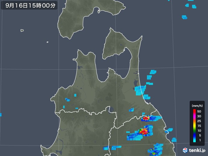 青森県の雨雲レーダー(2018年09月16日)