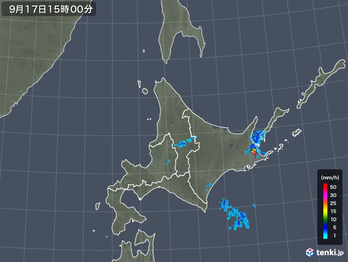 北海道地方の雨雲レーダー(2018年09月17日)