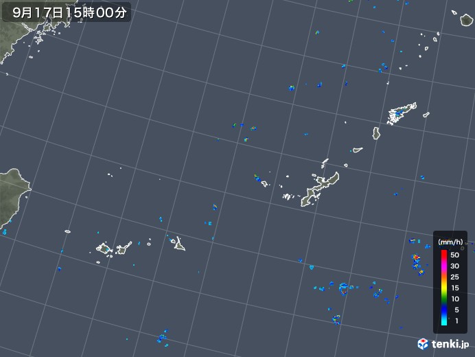 沖縄地方の雨雲レーダー(2018年09月17日)