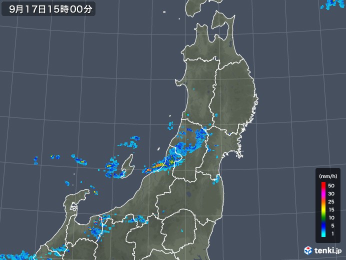 東北地方の雨雲レーダー(2018年09月17日)