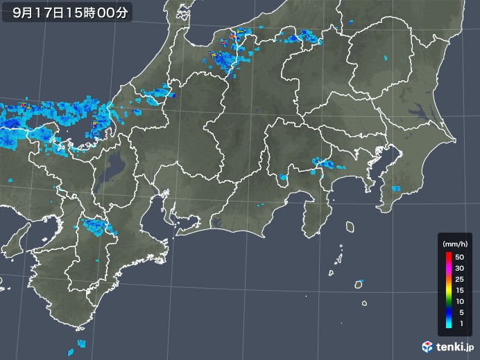 東海地方の雨雲レーダー(2018年09月17日)