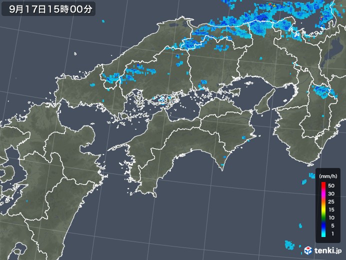 四国地方の雨雲レーダー(2018年09月17日)