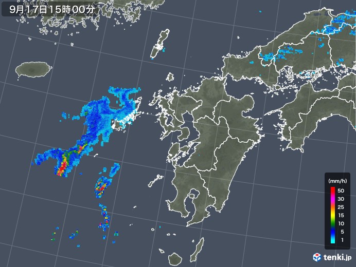 九州地方の雨雲レーダー(2018年09月17日)