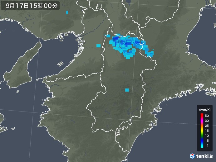 奈良県の雨雲レーダー(2018年09月17日)