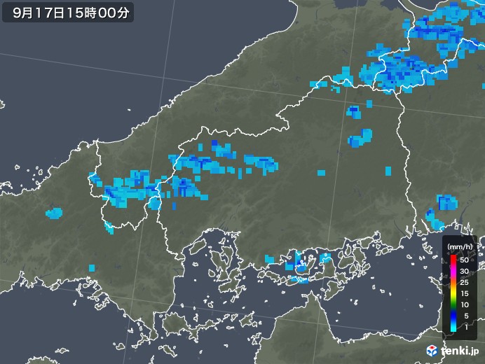 広島県の雨雲レーダー(2018年09月17日)
