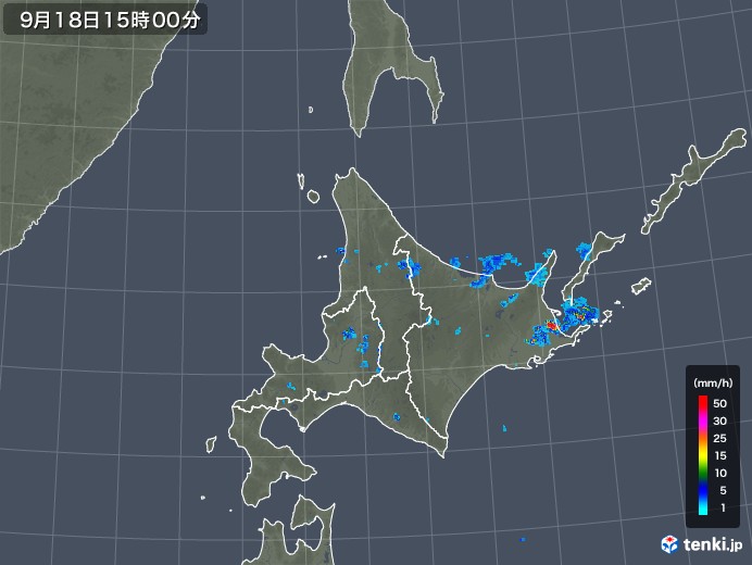 北海道地方の雨雲レーダー(2018年09月18日)