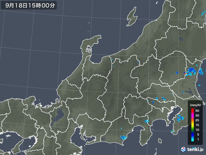 北陸地方の雨雲レーダー(2018年09月18日)