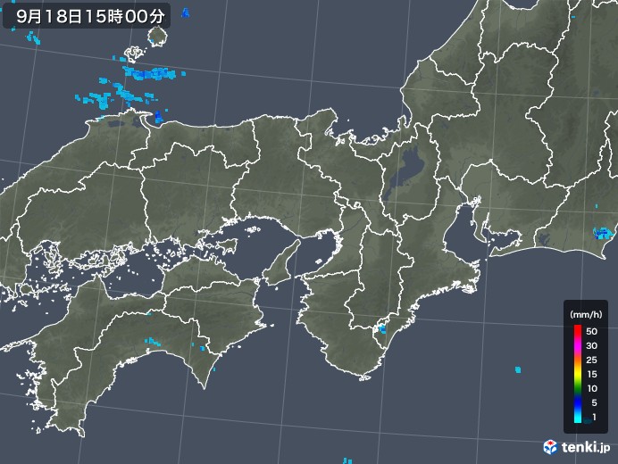 近畿地方の雨雲レーダー(2018年09月18日)