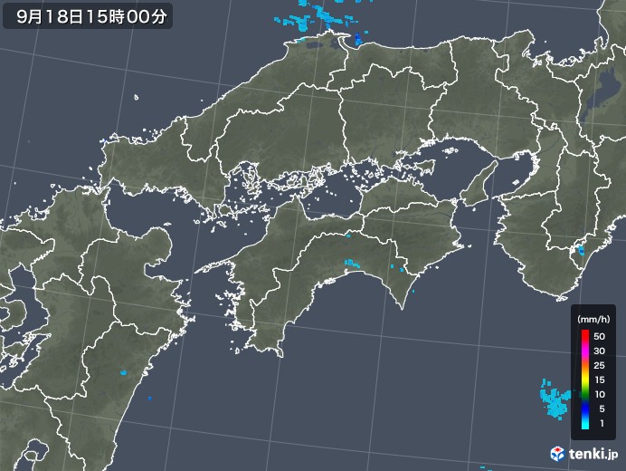 四国地方の雨雲レーダー(2018年09月18日)