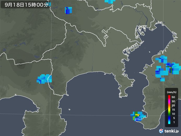 神奈川県の雨雲レーダー(2018年09月18日)