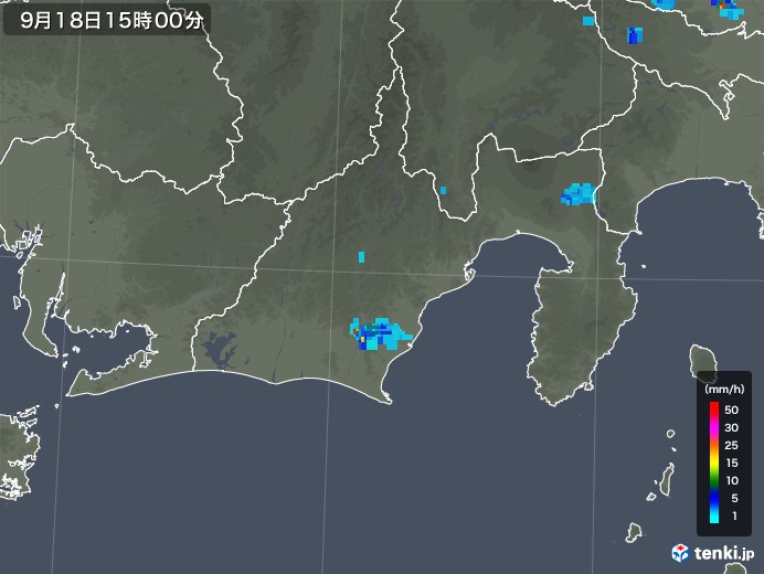 静岡県の雨雲レーダー(2018年09月18日)