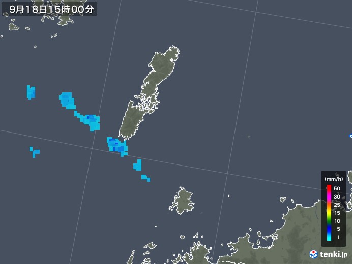 壱岐・対馬(長崎県)の雨雲レーダー(2018年09月18日)