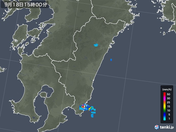 宮崎県の雨雲レーダー(2018年09月18日)
