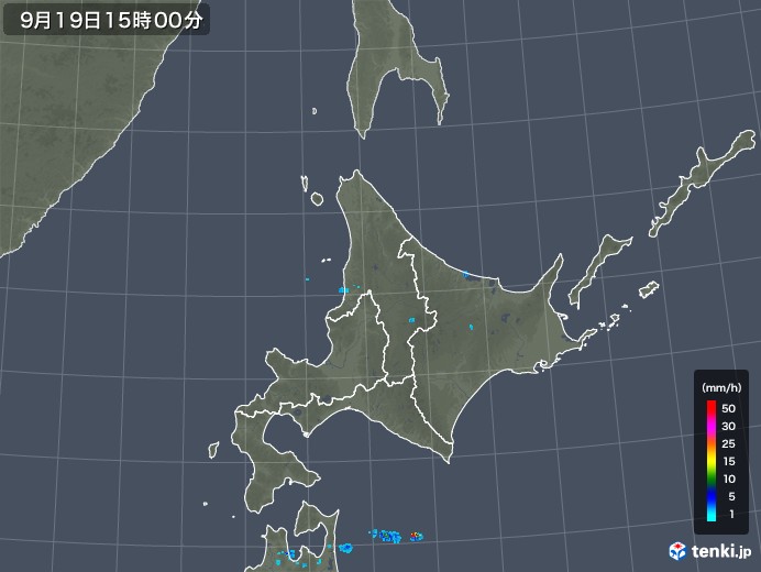 北海道地方の雨雲レーダー(2018年09月19日)