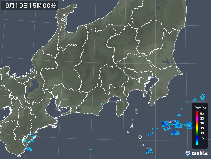 関東・甲信地方の雨雲レーダー(2018年09月19日)