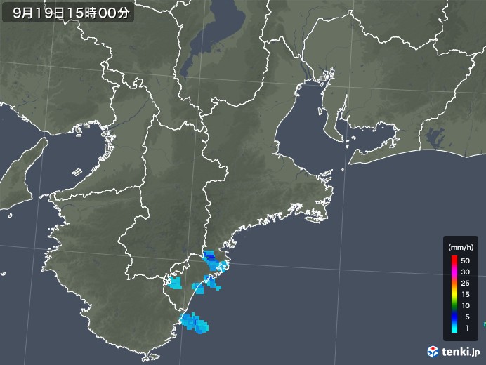 三重県の雨雲レーダー(2018年09月19日)