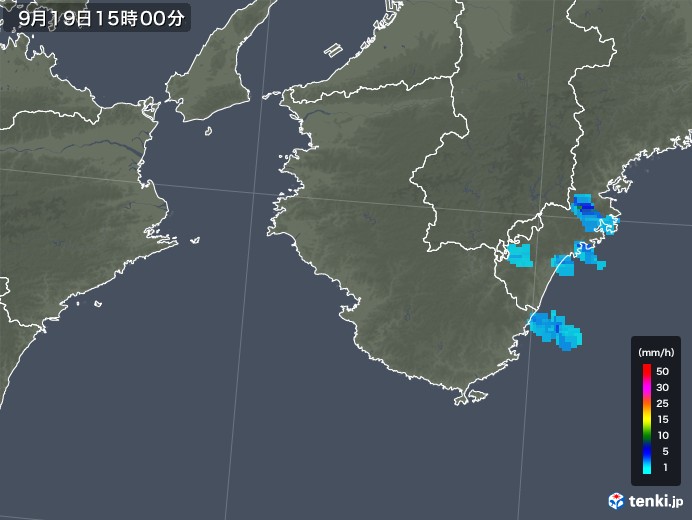 和歌山県の雨雲レーダー(2018年09月19日)