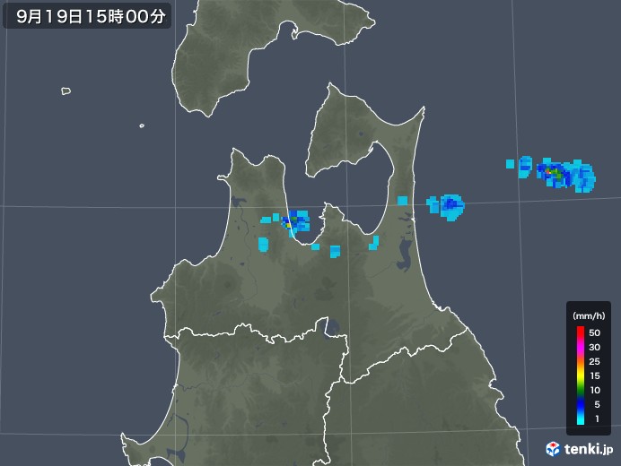 青森県の雨雲レーダー(2018年09月19日)